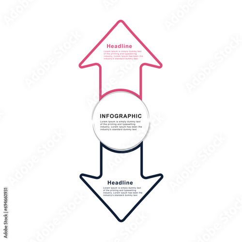 2 elements scheme, diagram. Two arrows. Infographic template