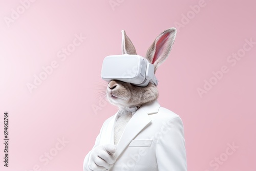 Anthropomorphic rabbit lost in a virtual reality gaming experience