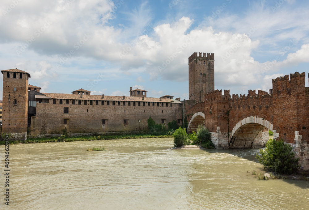 beautiful, medieval fortress bridge in Verona, Italy