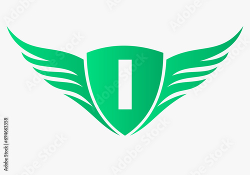 Wing Logo On Letter I For, Transportation Symbol. Freight Sign