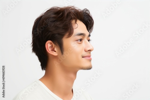 日本人の若い男性の横顔（若者・モデル・アジア人・白背景・背景なし）