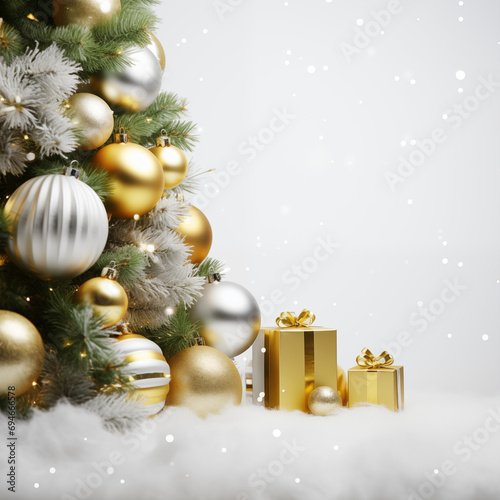 christmas tree  with gift boxes and balls