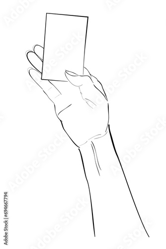 woman hand hold blank card, simple vector hand draw sketch doodle