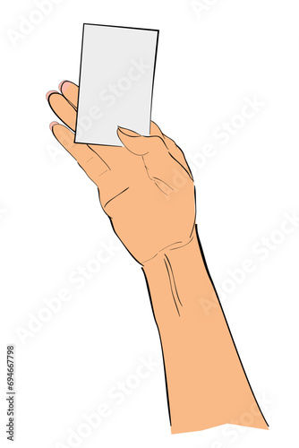 woman hand hold blank card, simple vector hand draw sketch doodle