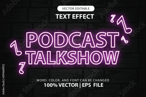 editable text live podcast effect, effect font with glowing purple neon glow style for headlines, logos or promotions at song events, parties and concerts vector template