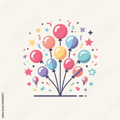 Firework balloon confetti holiday happy day cartoon celebration vector illustration