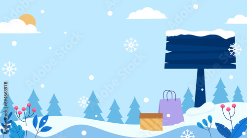 Wallpaper Mural Flat winter season landscape background illustration design Torontodigital.ca