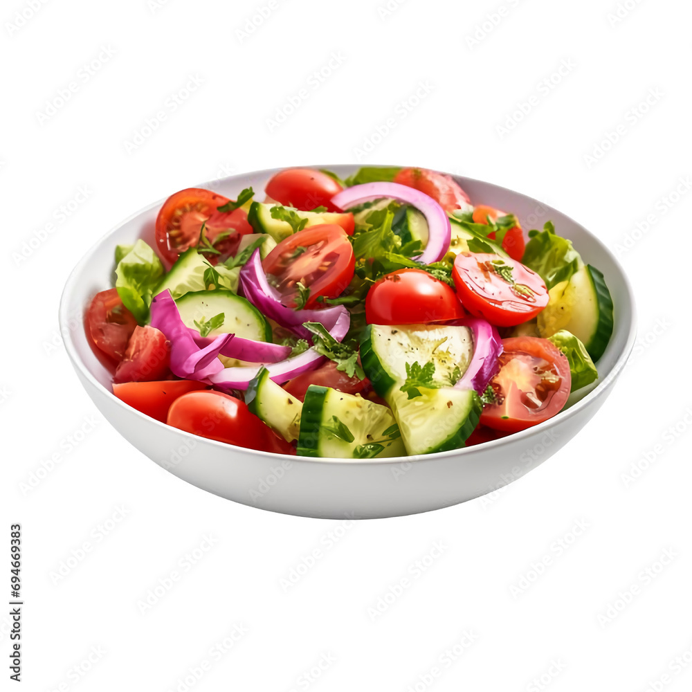 Fresh vegetable salad: tomato slices, cucumbers, lettuce leaves, transparent background Fresh vegetable salad: tomato slices, cucumbers, lettuce leaves, transparent background