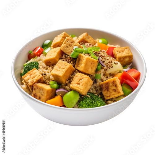 Quinoa with vegetables and fried tofu transparent background