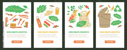 Zero waste products and lifestyle web pages design set.