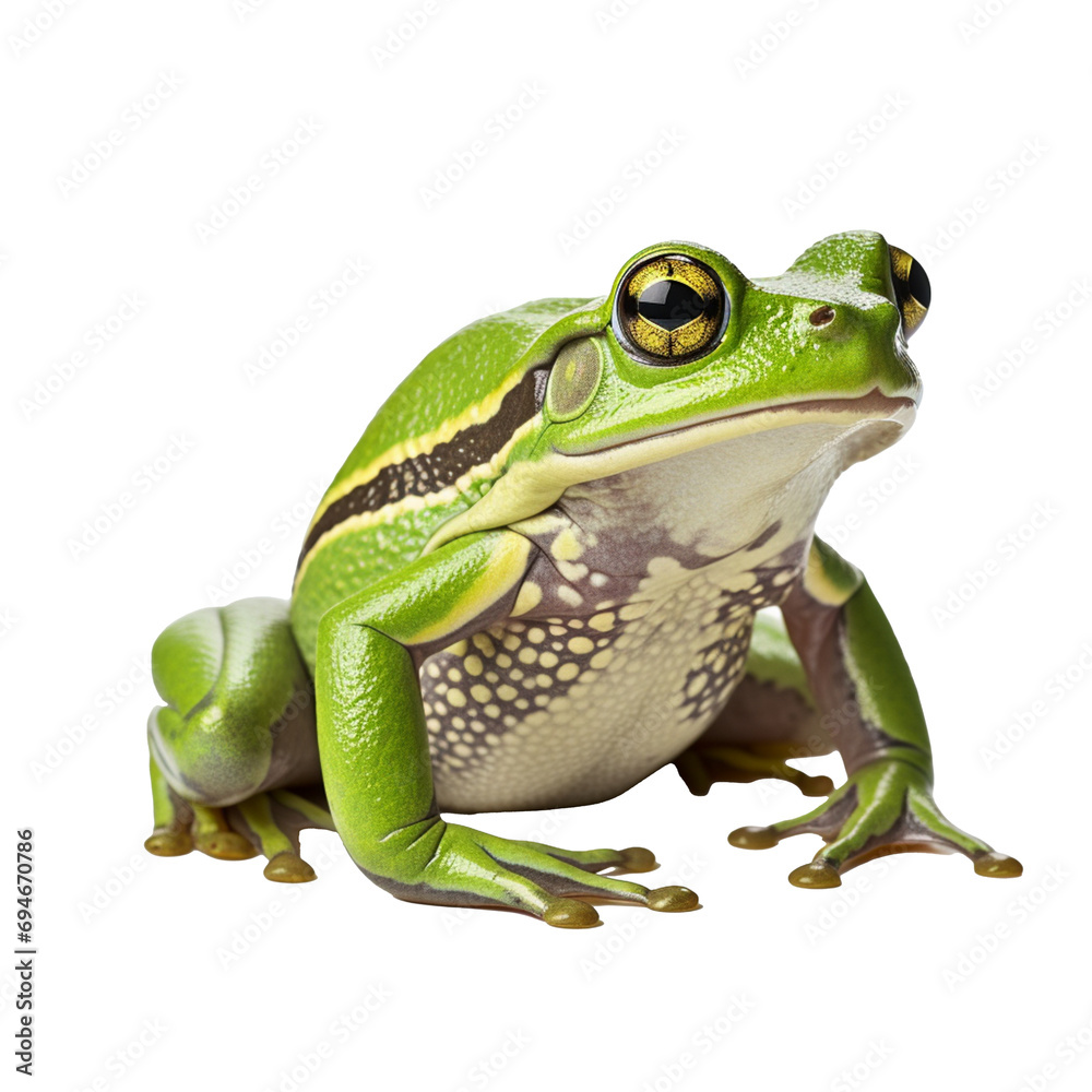 Green frog isolated on a transparent background. Animal PNG element.