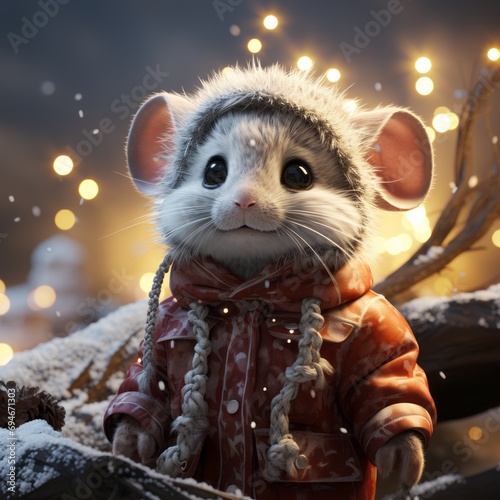 mouse in the forest, winter.Christmas new year symbol © FotoStalker