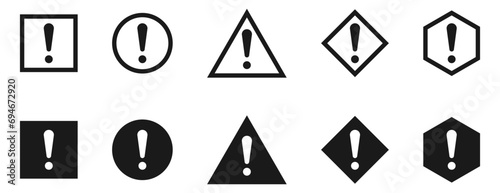 Caution warning signs inside geometric shape. Exclamation marks, Danger sign, warning sign, attention sign. vector illustration isolated on white background.