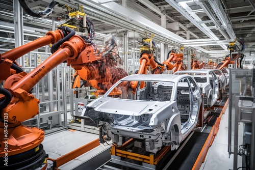 A smart industry robotic arm used for product assembly.