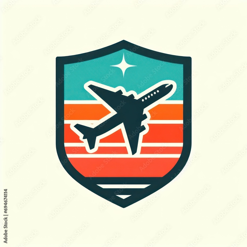 illustration of plane in shield, vintage badge logo style, ai generate