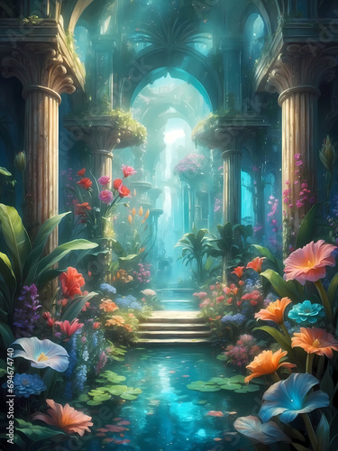 Immerse yourself in the ethereal beauty of Enchanted Atlantis, where vibrant blooms weave a tapestry of floral paradise. Amidst lush greenery and mesmerizing landscapes.