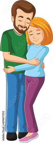Cartoon father embracing mother in a loving hug