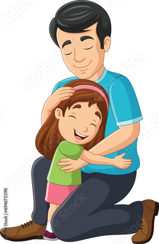 Cartoon father hugging a daughter