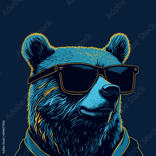 Portrait of bear with glasses. Fashionable bear. Vector illustration.