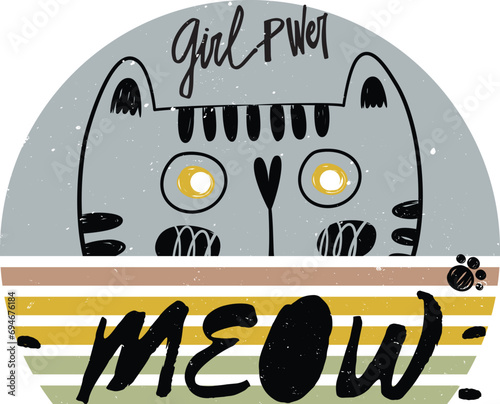cat meow typography t shirt design vector
