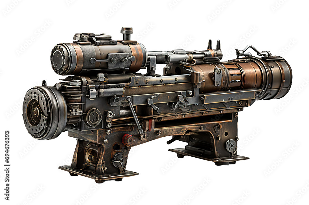 Old machine gun isolated on PNG Background. Generative Ai.
