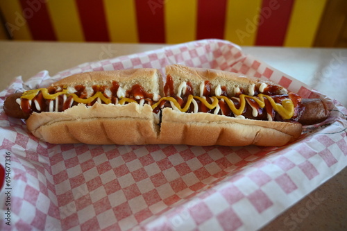 Classic Footlong Hotdog on a Table photo