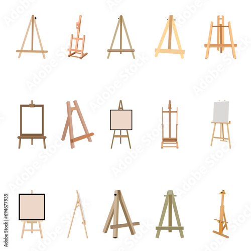 Artist Easel Illustration Vector Collection, Artist Easel Clip Art Isolated Vector. Gallery Artistic Draw, Picture Frame, Painter Vector. Creativity Artist Easel Billboard Vector.