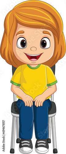Cartoon little girl sitting on the chair