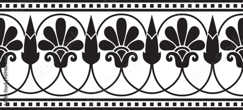 Vector monochrome black seamless classical Greek meander ornament. Pattern of ancient Greece. Border, frame of the Roman Empire..