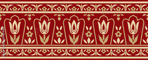 Vector black and red seamless turkish ornament. Endless ottoman national border, frame