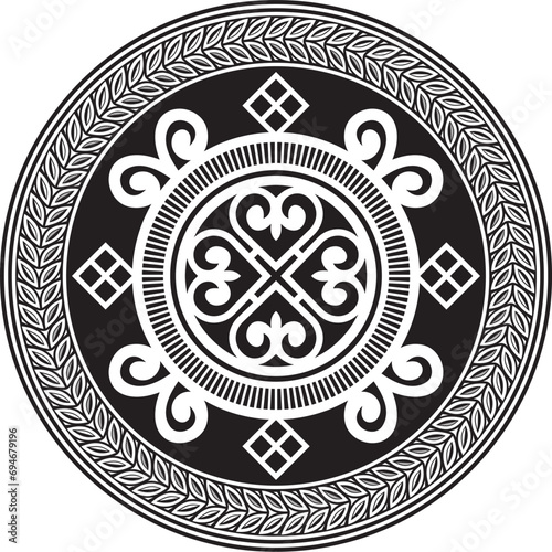 Vector monochrome black round Yakut ornament. Endless circle, border, frame of the northern peoples of the Far East.