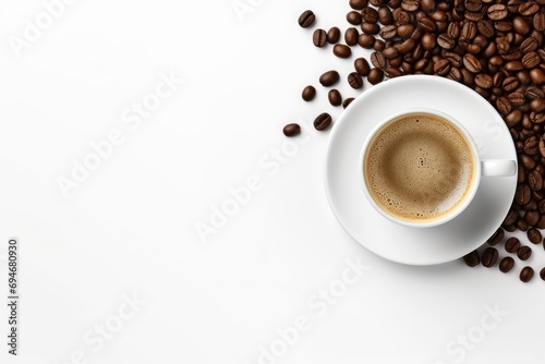 cup of coffee with beans on white background © KirKam