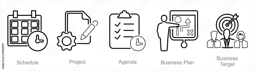 Fototapeta premium A set of 5 Business Presentation icons as schedule, project, agenda
