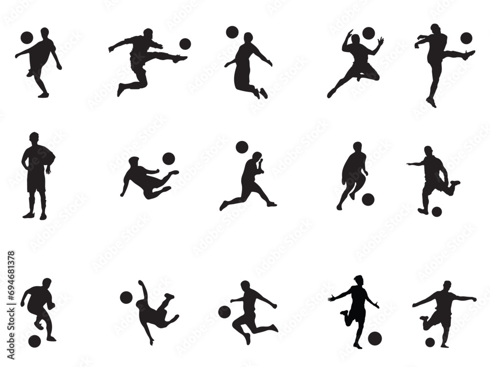 A set of vector set of football, and soccer player's silhouette