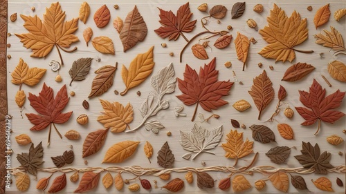 A Captivating Thanksgiving Wallpaper, Fall Leaves Adorning a Serene White Wood.