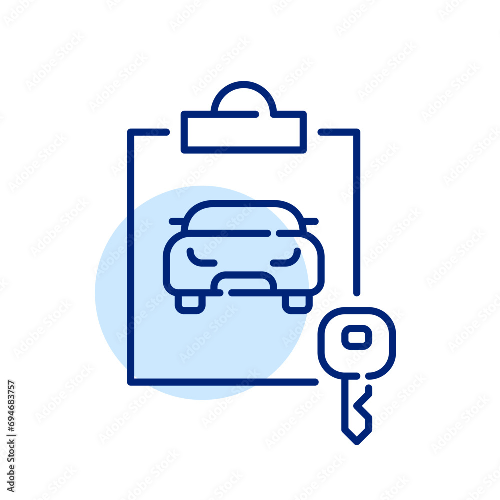 Car rental agreement. Car and key, clipboard. Pixel perfect, editable stroke icon Car rental agreement. Car and key, clipboard. Pixel perfect, editable stroke icon