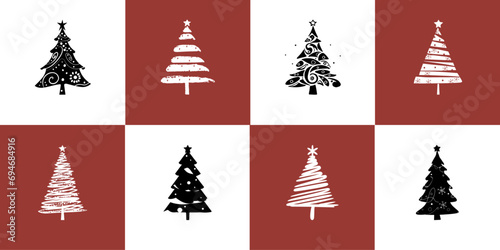 Stilisierte monochrome Weihnachtsbaum-Illustrationen | Vektor Grafik Bündel
