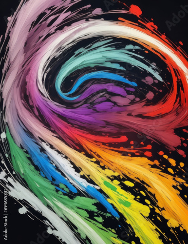 A Painting of a Rainbow Swirl on a Black Background