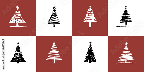 Stilisierte monochrome Weihnachtsbaum-Illustrationen | Vektor Grafik Bündel