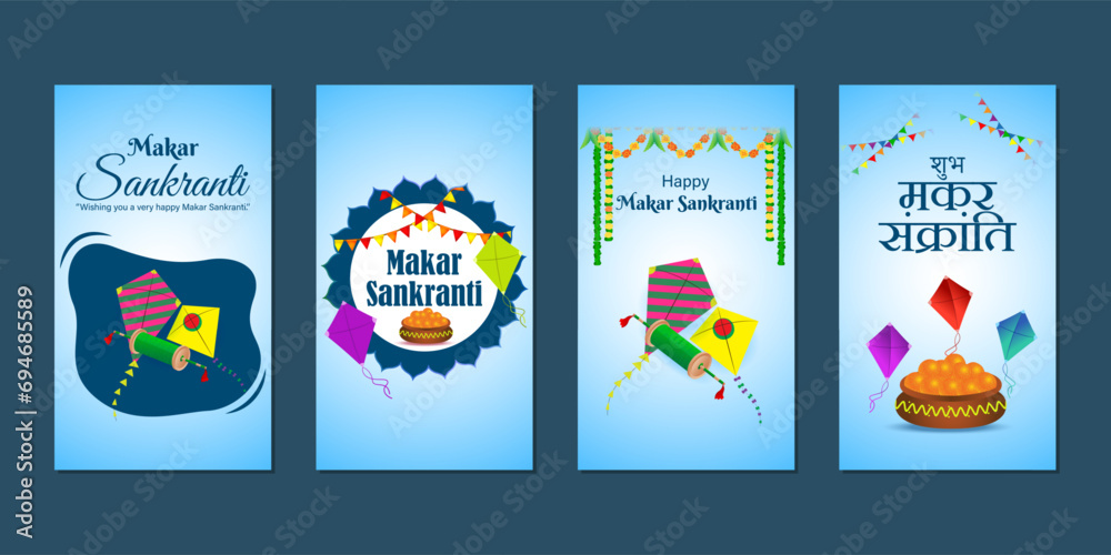 Vector illustration of Happy Makar Sankranti social media feed set template