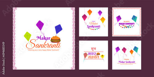 Vector illustration of Happy Makar Sankranti social media feed set template