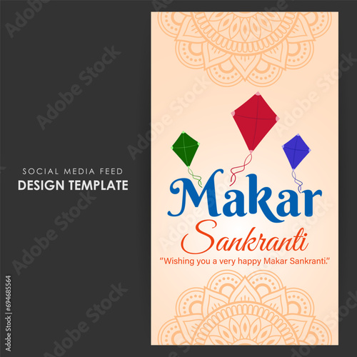 Vector illustration of Happy Makar Sankranti social media feed template