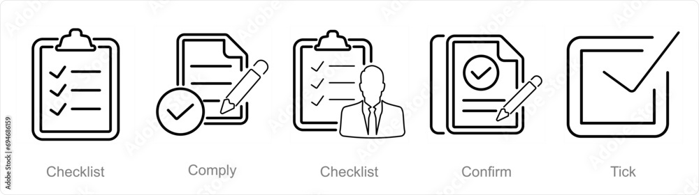 A set of 5 Checkmark icons as checklist, comply, confirm A set of 5 Checkmark icons as checklist, comply, confirm