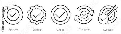 A set of 5 Checkmark icons as approve, verified, check photo