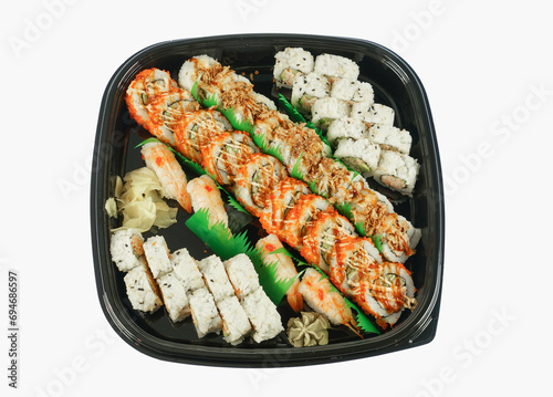 sushi in container isolated on white background