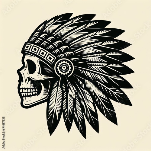 illustration of native skull indian, vintage style, ai generate