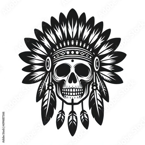 illustration of native skull indian  vintage style  ai generate