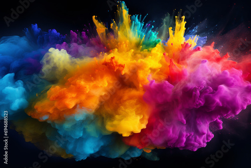 Colorful powder burst isolated on a black background. The vivid explosion is AI Generative.