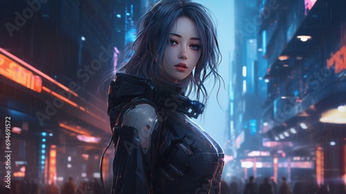 Futuristic modern cyberpunk asian woman AI generated image