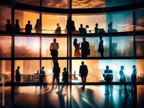 Silhouette of business people working together in an office